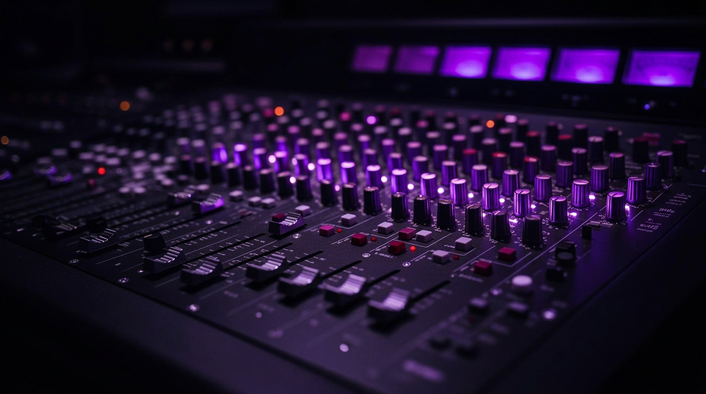 Mesa de mixagem profissional em estúdio musical